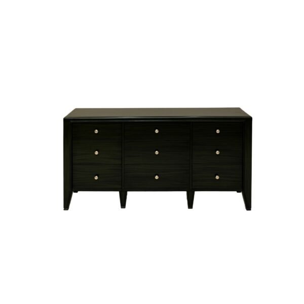 Black Wood Dresser with Crystal Knobs | 9 Drawer Storage